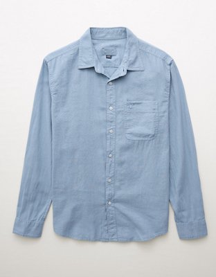 AE Camisa Manga Larga de Mezcla de Lino con Botones