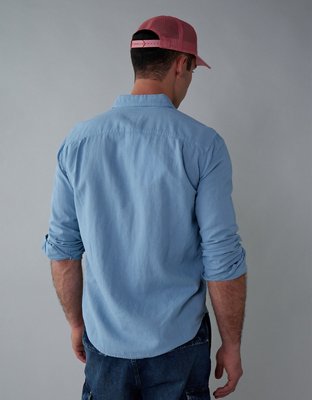 AE Camisa Manga Larga de Mezcla de Lino con Botones