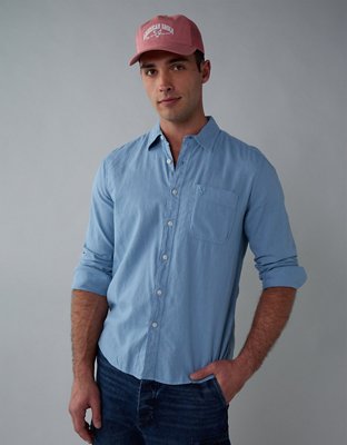 AE Camisa Manga Larga de Mezcla de Lino con Botones