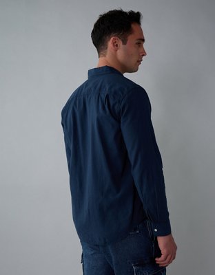 AE Camisa Manga Larga de Mezcla de Lino con Botones