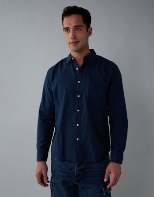 AE Camisa Manga Larga de Mezcla de Lino con Botones