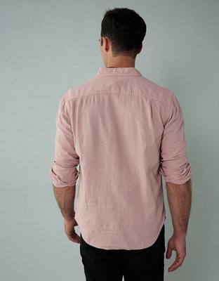 AE Camisa Manga Larga de Mezcla de Lino con Botones