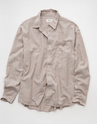 AE Everyday Relaxed Fit Linen-Blend Plaid Button-Up Shirt