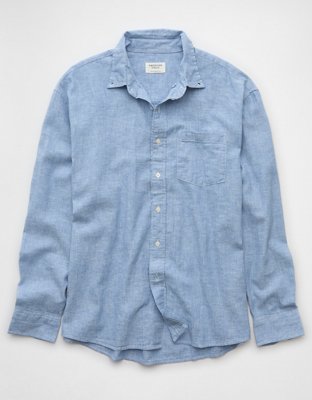 AE Everyday Relaxed Fit Linen-Blend Plaid Button-Up Shirt