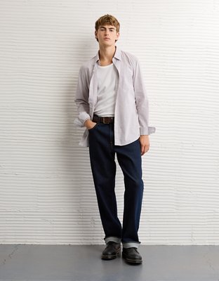 AE Everyday Slim Fit Poplin Plaid Button-Up Shirt