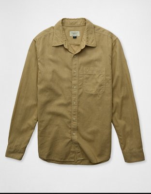 AE Camisa de Mezcla de Lino de Fit Estándar con Botones