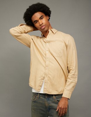 AE Camisa de Mezcla de Lino de Fit Estándar con Botones