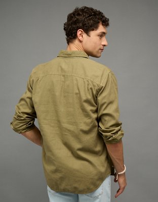 AE Camisa de Mezcla de Lino de Fit Estándar con Botones