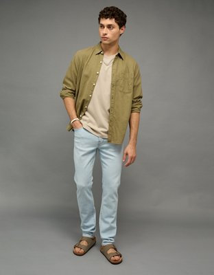 AE Camisa de Mezcla de Lino de Fit Estándar con Botones