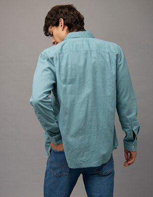 AE Camisa de Mezcla de Lino de Fit Estándar con Botones