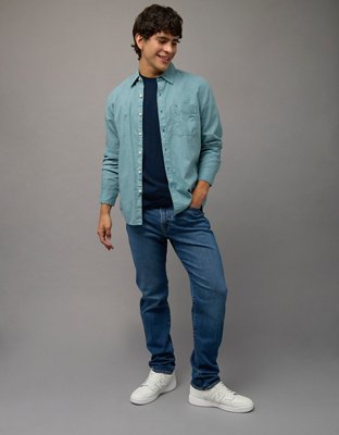 AE Camisa de Mezcla de Lino de Fit Estándar con Botones