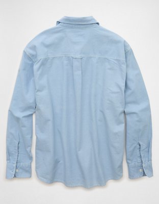 Мужская рубашка American Eagle AE Relaxed Oxford Button-Up, цвет: Светлый синий — фото 4