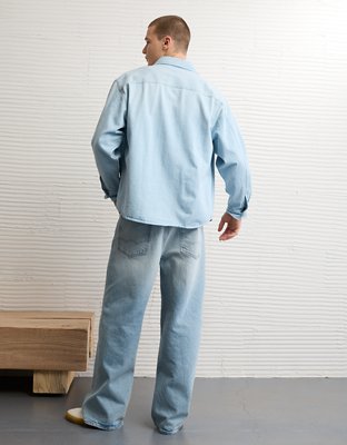 AE Relaxed Fit Denim Button-Up Shirt Men's Light Blue M Tall