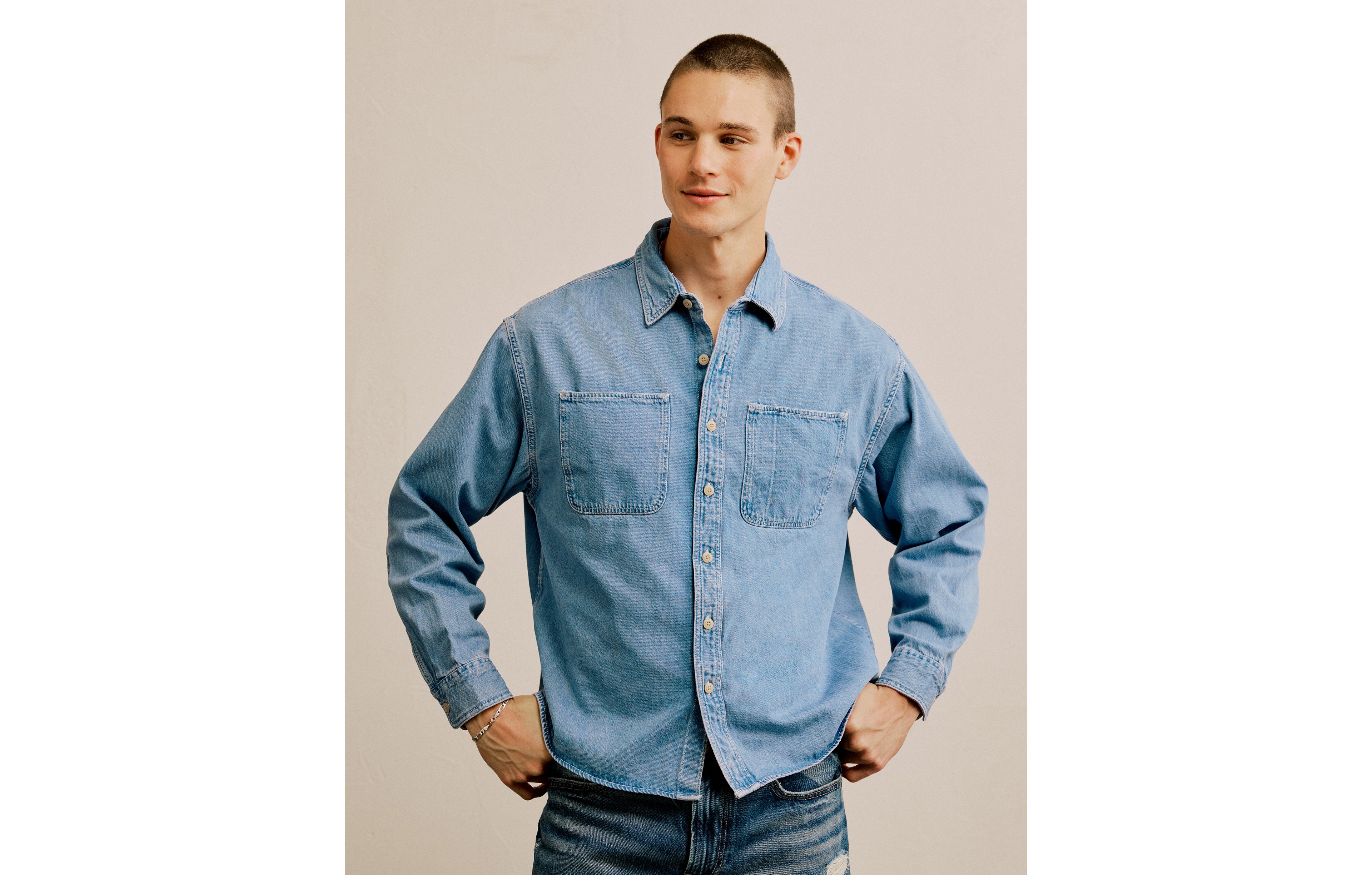 AE Relaxed Fit Denim Button-Up Shirt