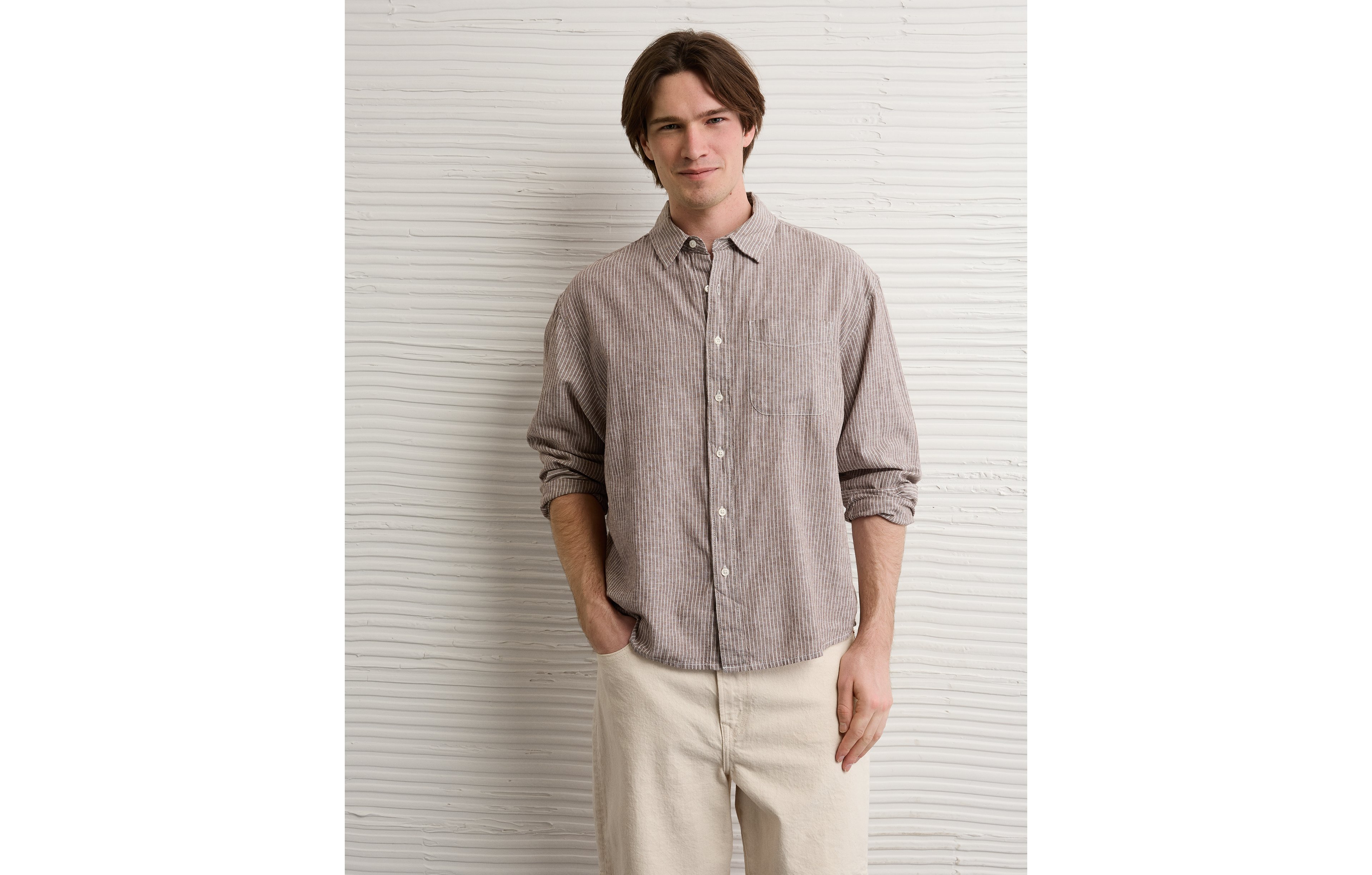 AE Relaxed Fit Linen-Blend Button-Up Shirt