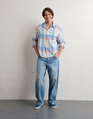 AE Relaxed Fit Linen-Blend Button-Up Shirt