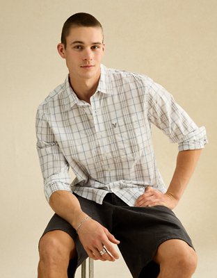 AE Standard Fit Poplin Button-Up Shirt from American Eagle - $16.48