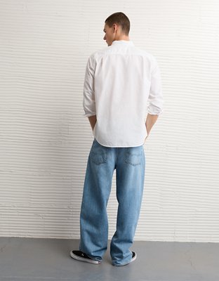 Мужская рубашка American Eagle AE Standard Fit Poplin Button-Up, цвет: Белый, вариант 1 — фото 2