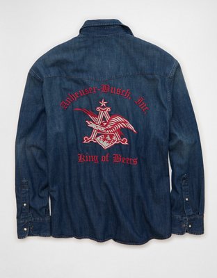 AE Relaxed Fit Budweiser Denim Button-Up Shirt