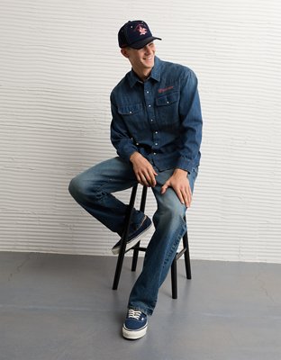 AE Relaxed Fit Budweiser Denim Button-Up Shirt