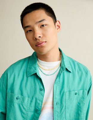 AE Relaxed Fit Linen-Blend Button-Up Shirt