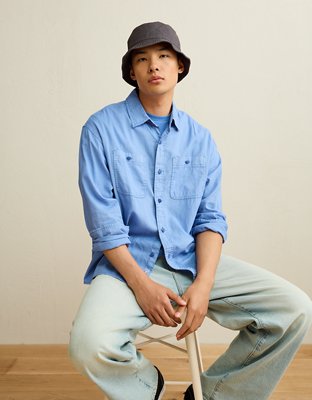 AE Relaxed Fit Linen-Blend Button-Up Shirt