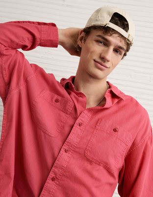 AE Relaxed Fit Linen-Blend Button-Up Shirt