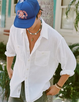 AE Relaxed Fit Linen-Blend Button-Up Shirt