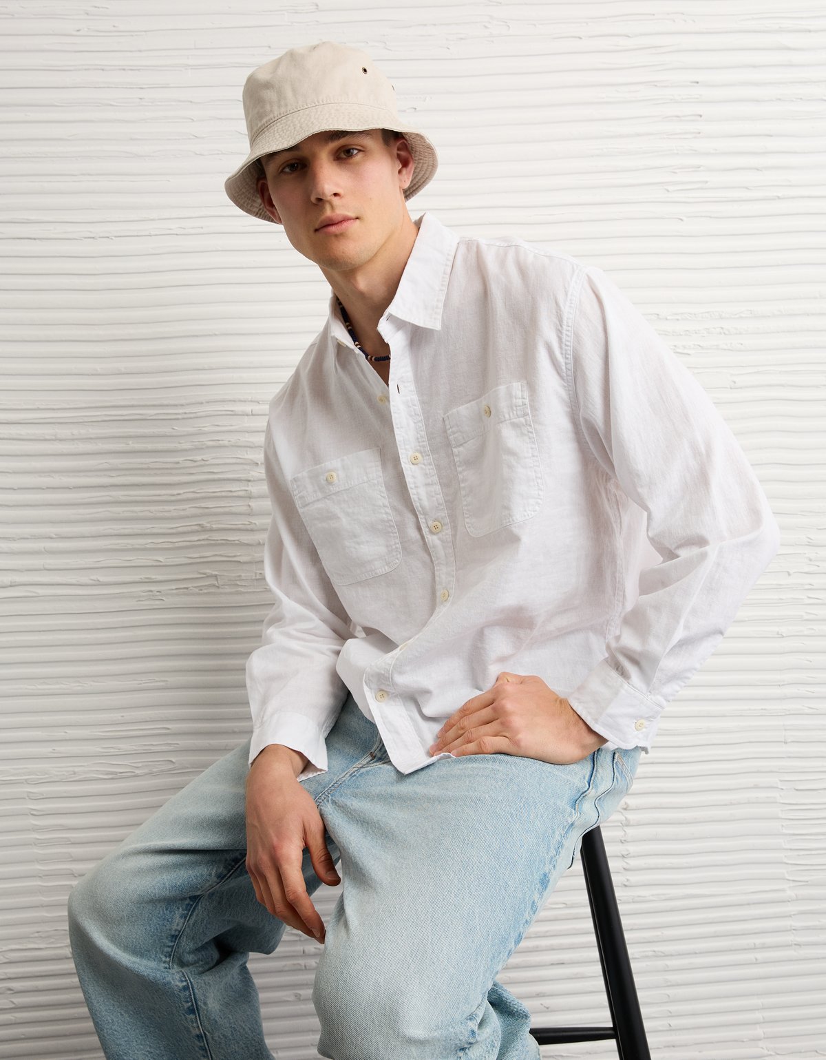 AE Relaxed Fit Linen-Blend Button-Up Shirt - image 2