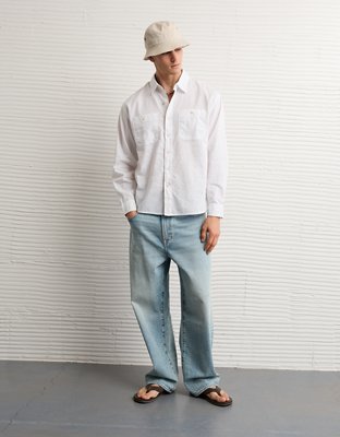 AE Relaxed Fit Linen-Blend Button-Up Shirt