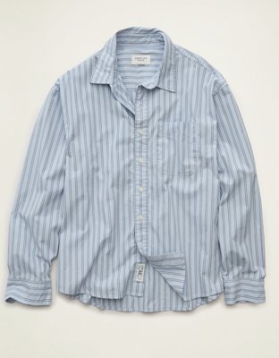 Мужская рубашка American Eagle AE Relaxed Fit Poplin Button-Up, цвет: Синий — фото 3