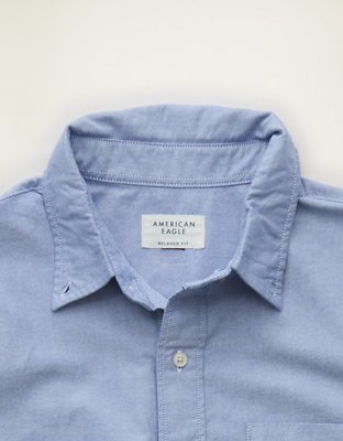 Мужская рубашка American Eagle AE Relaxed Fit Oxford Button-Up, цвет: Синий — фото 5