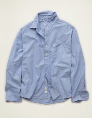 Мужская рубашка American Eagle AE Relaxed Fit Oxford Button-Up, цвет: Синий — фото 3