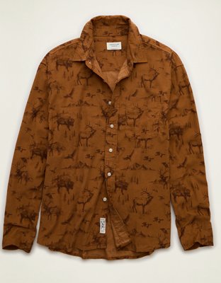 AE Relaxed Fit Corduroy Button-Up Shirt Men's Medium Brown XL