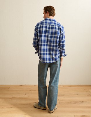 Мужская рубашка American Eagle AE Standard Fit Twill Button-Up, цвет: Синий, вариант 1 — фото 3