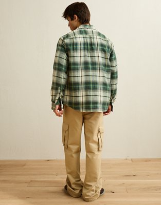 Мужская рубашка American Eagle AE Standard Fit Gauze Button-Up, цвет: Оливковый — фото 2