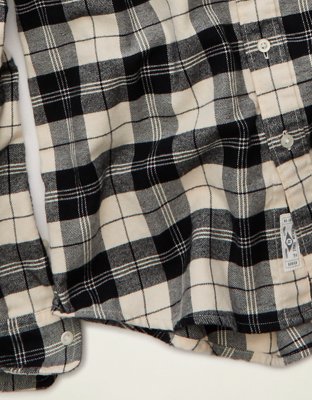 Мужская рубашка American Eagle AE Standard Fit Flannel Button-Up, цвет: Чёрный — фото 6