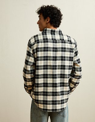 Мужская рубашка American Eagle AE Standard Fit Flannel Button-Up, цвет: Чёрный — фото 2