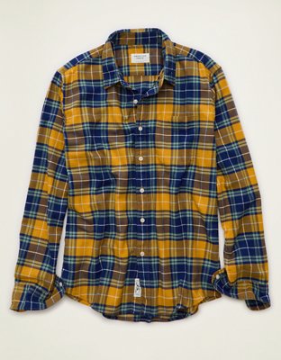 AE Standard Fit Flannel Button-Up Shirt Men's Yellow XXL