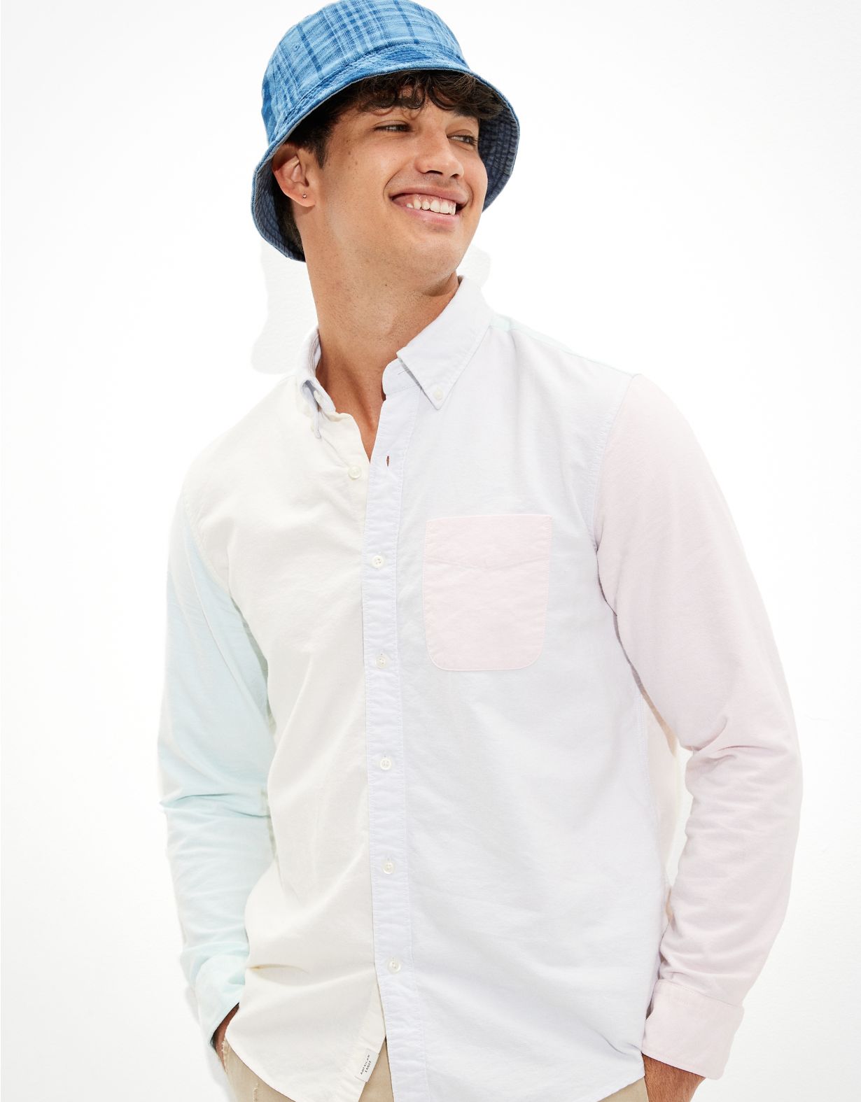 AE Color-Block Oxford Button-Up Shirt
