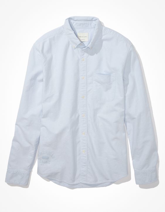 AE Destroyed Oxford Button-Up Shirt