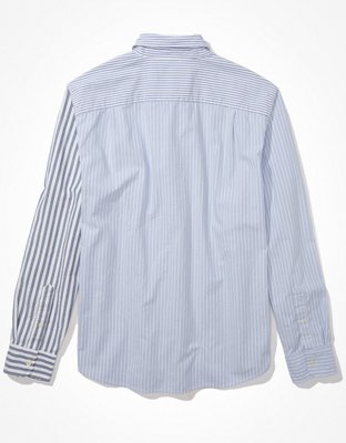 AE Distressed Multi-Stripe Oxford Button-Up Shirt