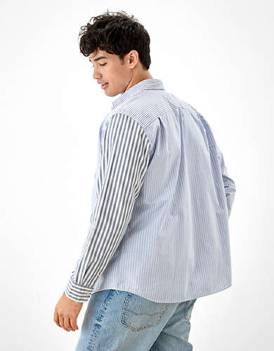 AE Distressed Multi-Stripe Oxford Button-Up Shirt