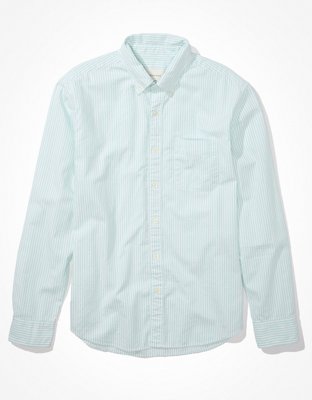 AE Distressed Striped Oxford Button-Up Shirt