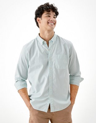 AE Distressed Striped Oxford Button-Up Shirt