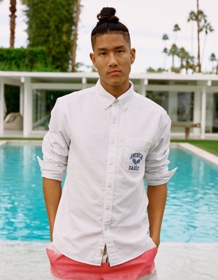 AE Distressed Oxford Button-Up Shirt