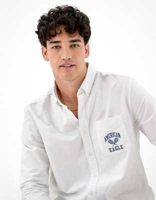 AE Distressed Oxford Button-Up Shirt