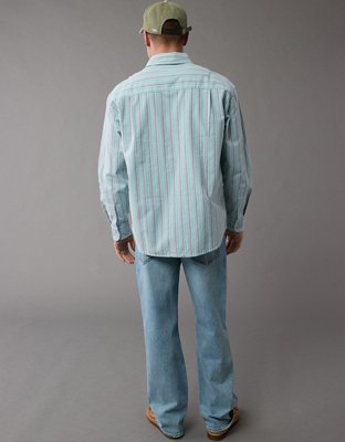 Мужские рубашки American Eagle AE Everyday Relaxed Striped Oxford Button-Up Shirt — фото 5