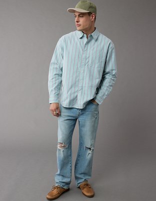 Мужские рубашки American Eagle AE Everyday Relaxed Striped Oxford Button-Up Shirt — фото 2
