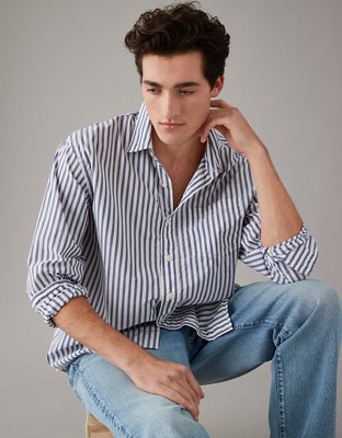 AE Everyday Poplin Striped Button-Up Shirt